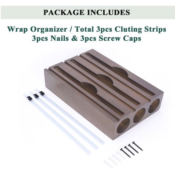NEW 3 in 1 Bamboo Wrap Dispenser with Cutter Organizer Fits 12" Rolls - Picture 2 of 7